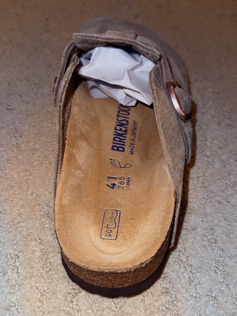 Birkenstock Men's Suede Clog Sandals in Taupe Brown with Bronze Buckle - Picture 5 of 8